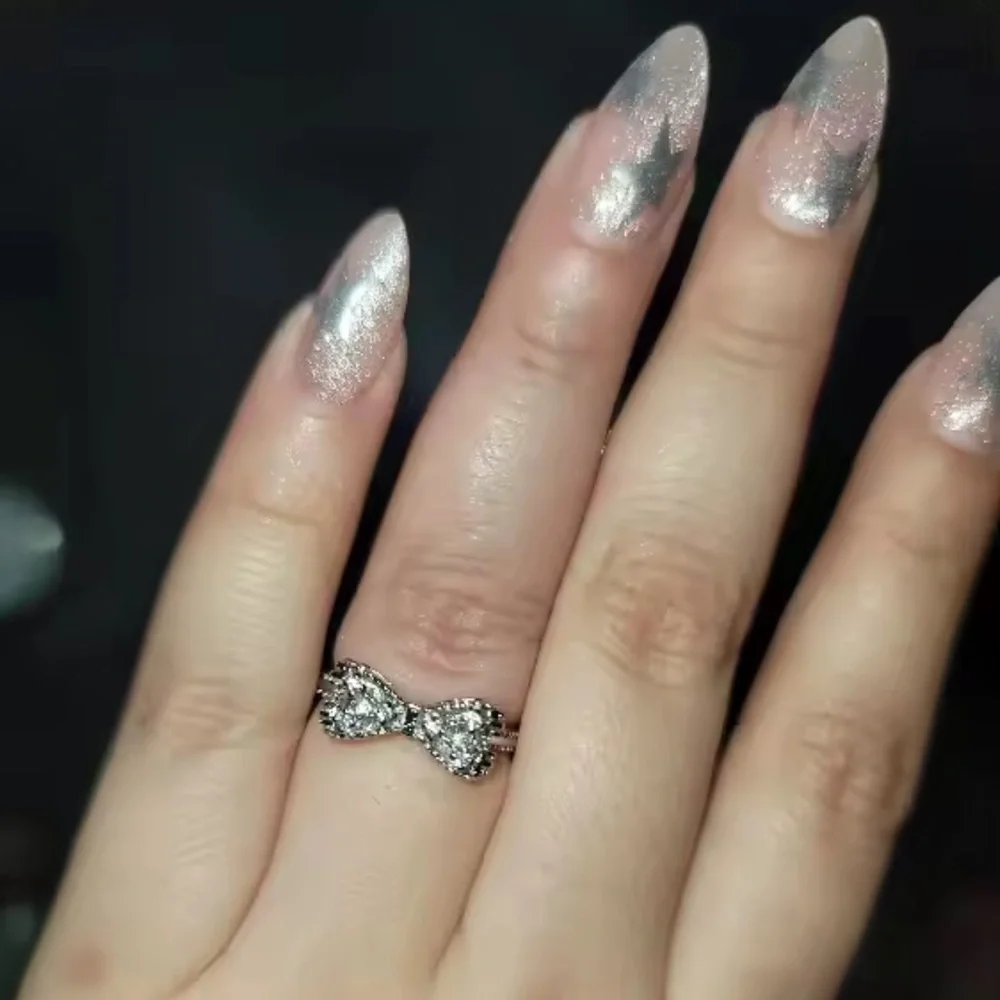Dainty Crystal Bow Ring | Elegant Silver Jewelry